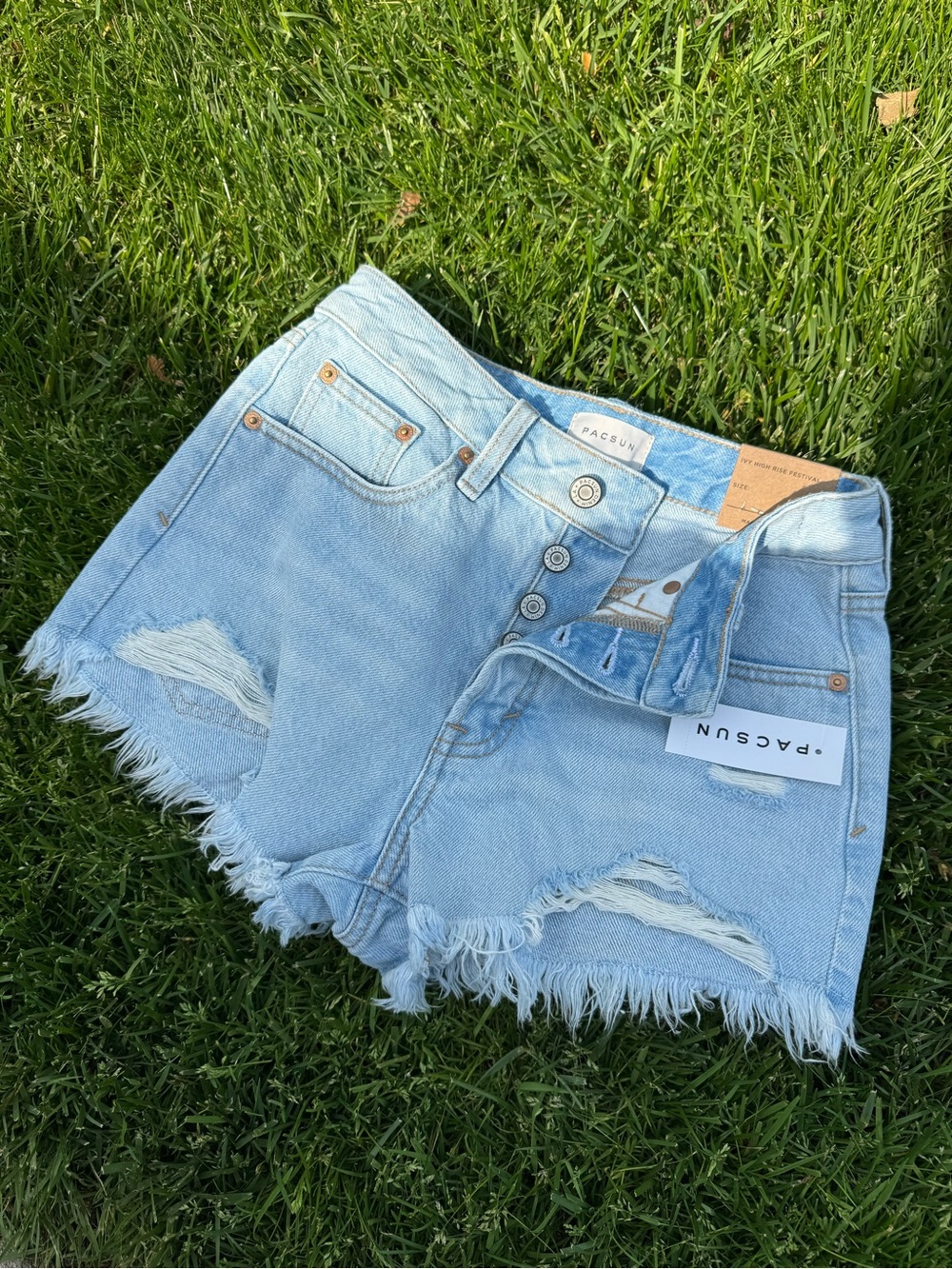 PacSun Light Wash Button-Fly Distressed Denim Shorts